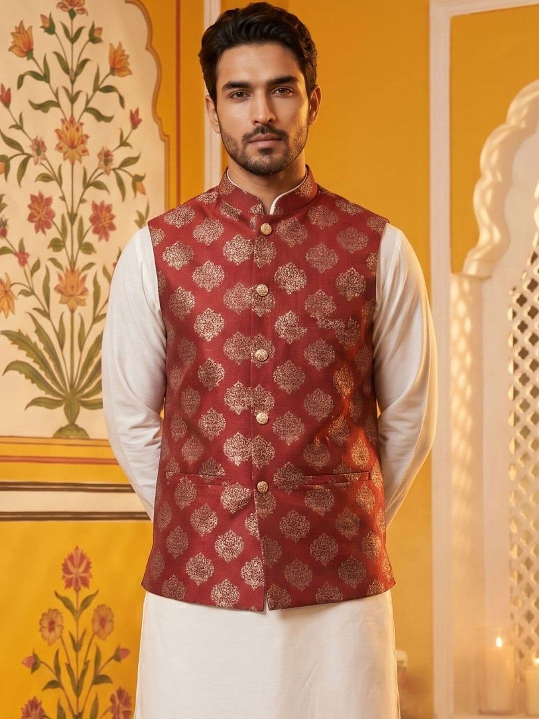 Jompers Printed Satin Nehru Jackets thumbnail 5