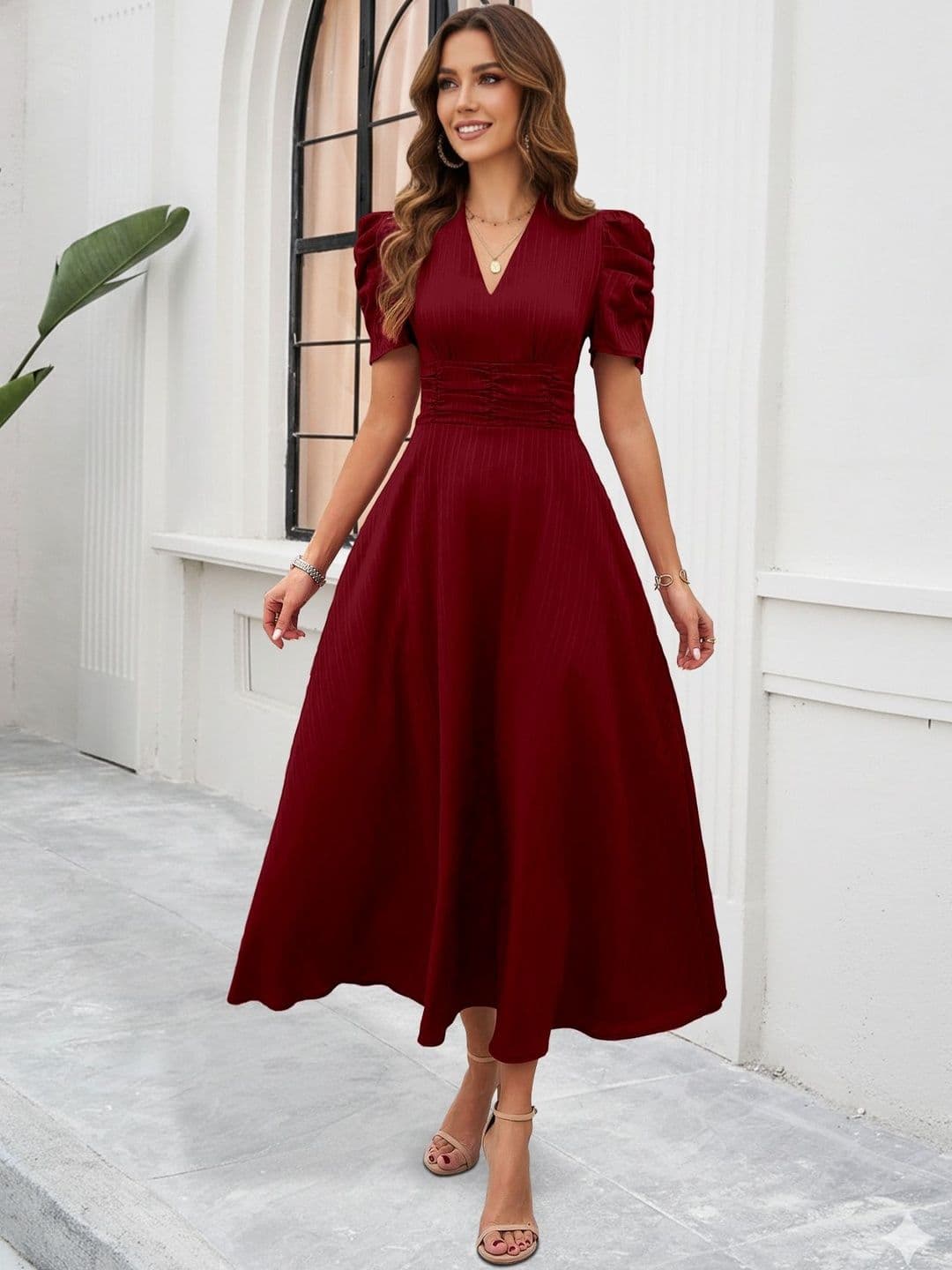 Sugathari Puff Sleeve Fit & Flare Midi Dress thumbnail 3