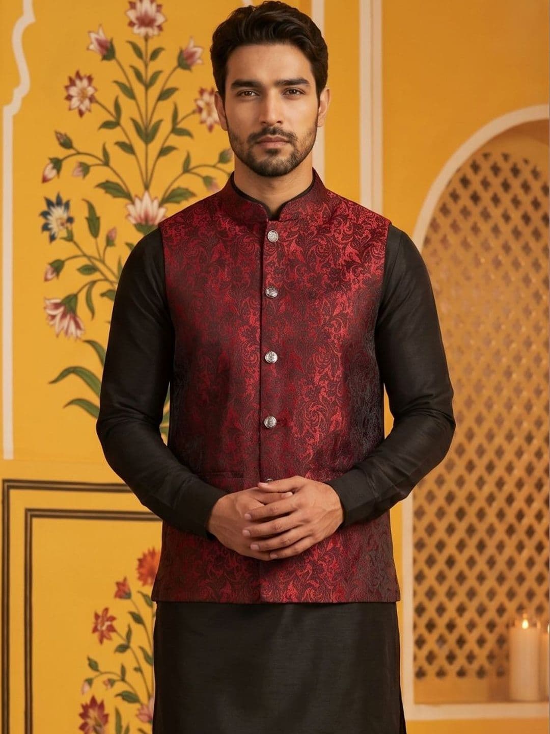 Jompers Woven Design Woven Nehru Jackets thumbnail 3