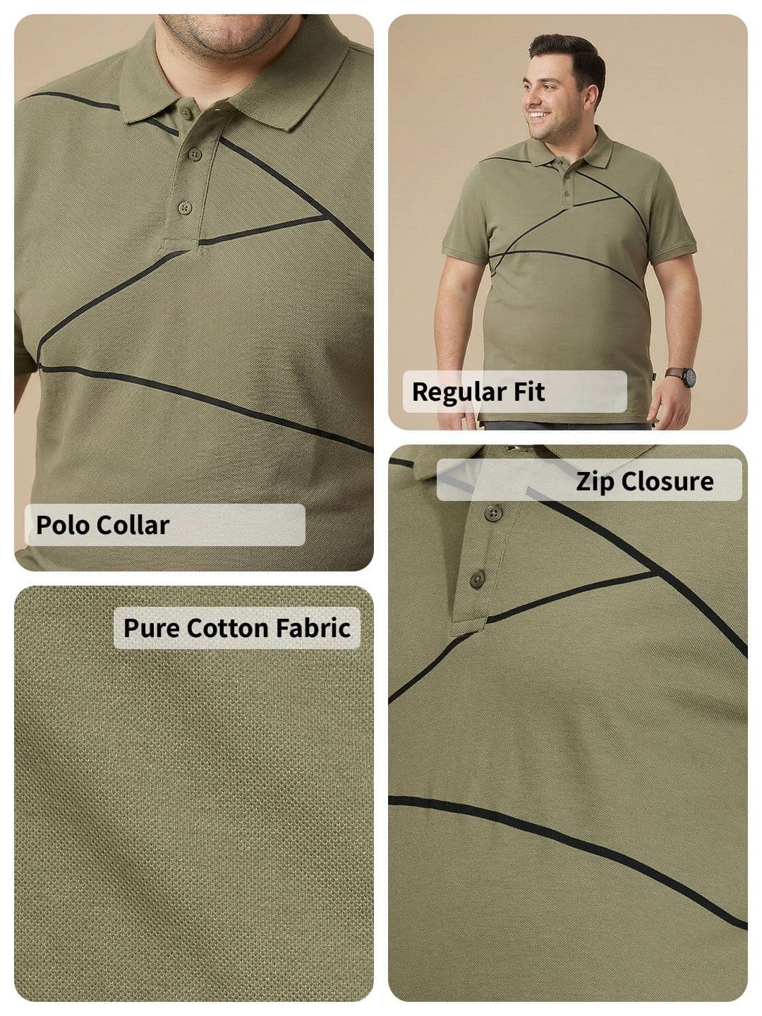 Sztori Plus Size Printed Polo Collar Pure Cotton T-shirt thumbnail 3