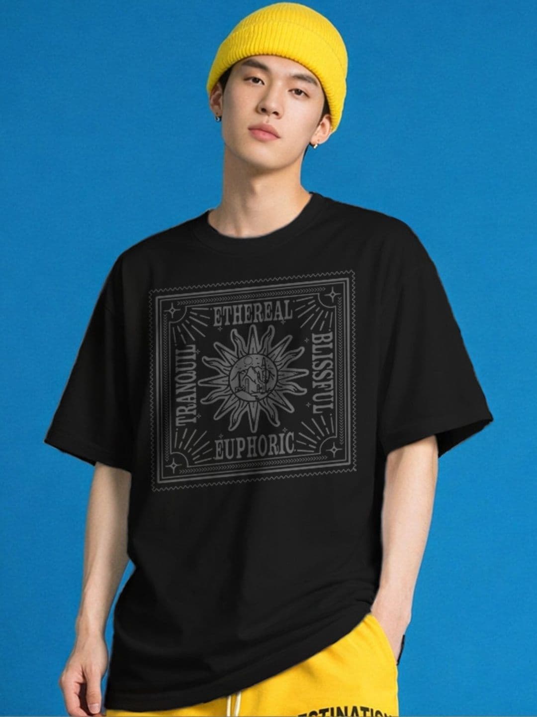 The Roadster Lifestyle Co Printed Organic Cotton Round Neck Oversized Tshirts - view 1