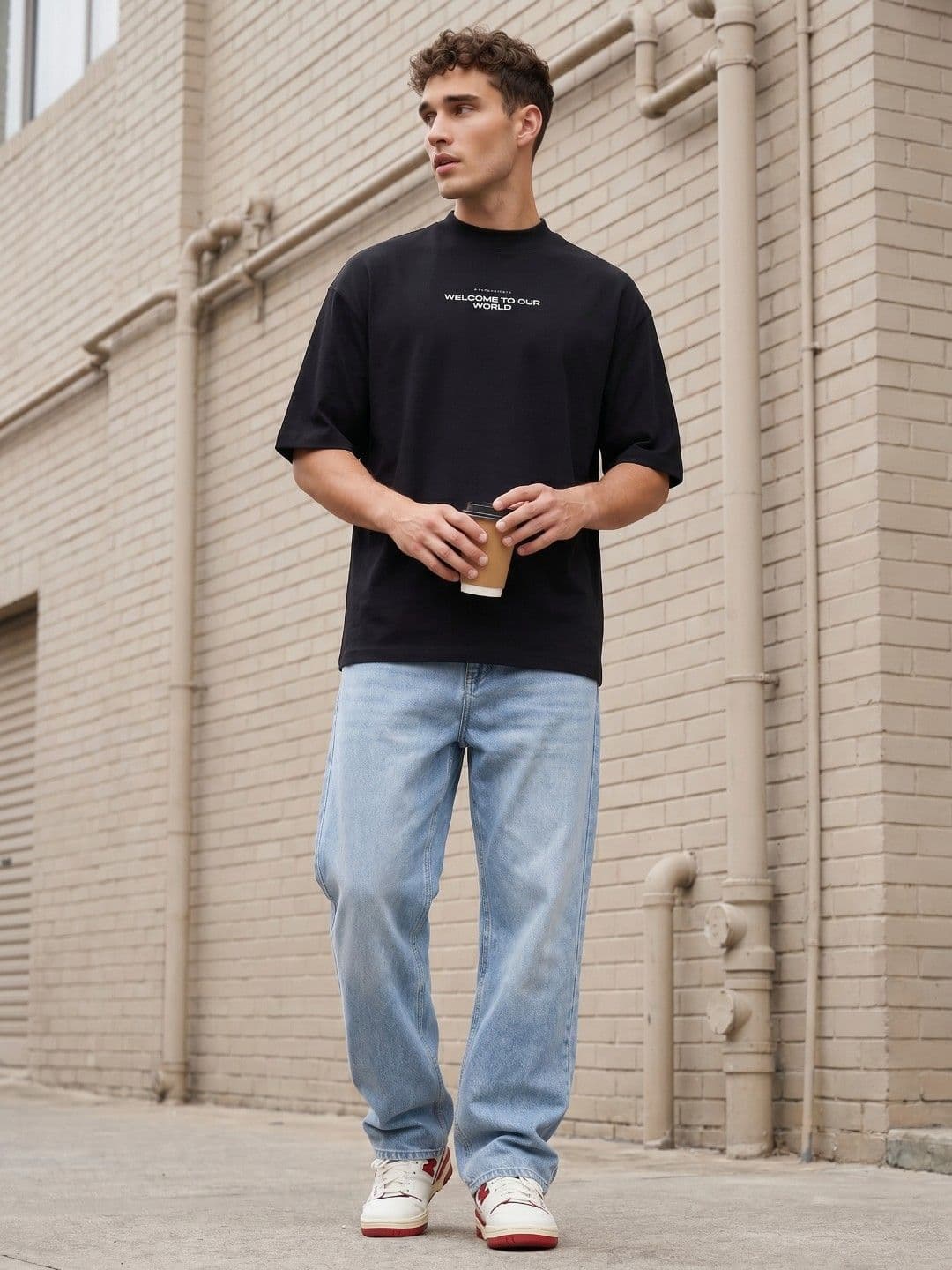 glitchez Welcome to Our World Graphic Printed Oversized Fit T-shirt thumbnail 2