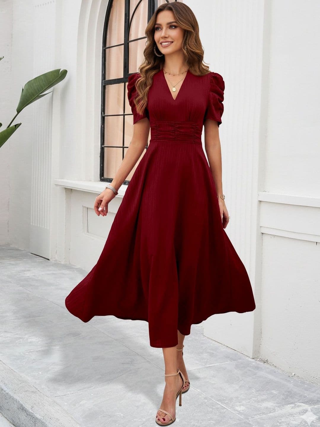 Sugathari Puff Sleeve Fit & Flare Midi Dress thumbnail 5
