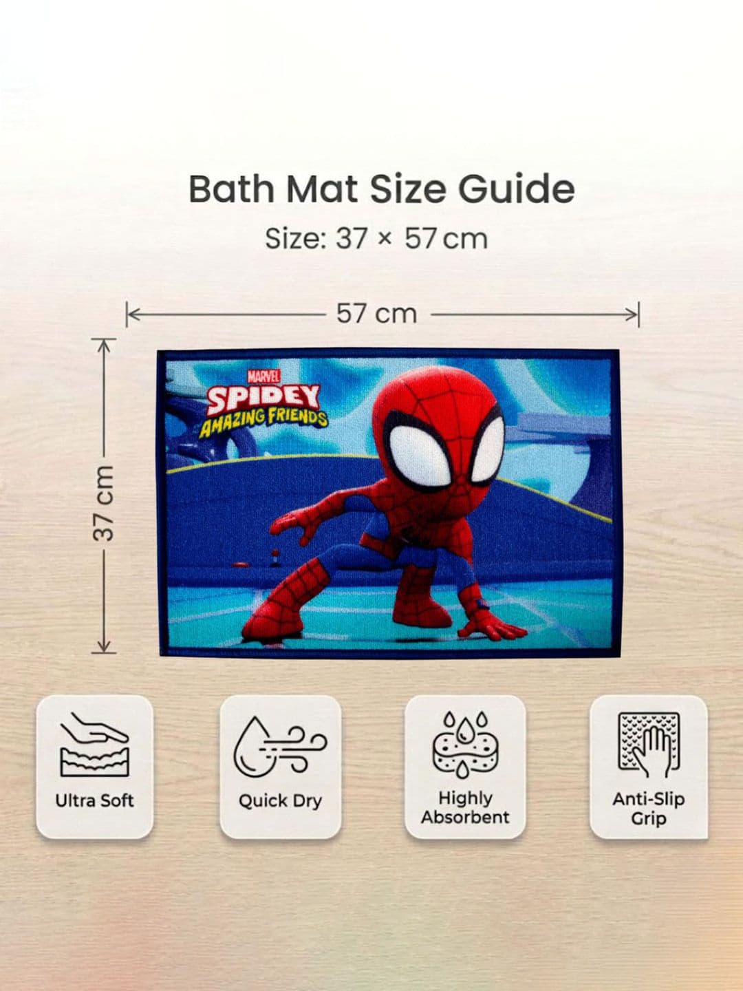 Athom Living Blue Marvel Character Theme Kids Anti Slip Bathmat 57x37 thumbnail 4