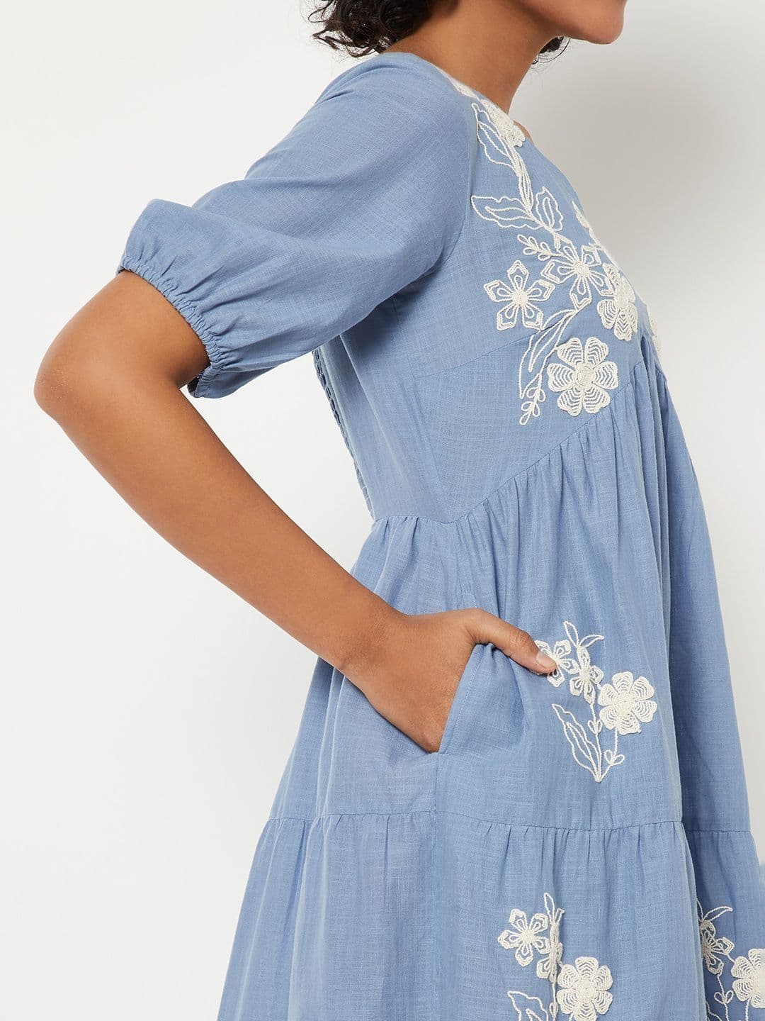 max Floral Embroidered Puff Sleeve A-Line Midi Dress thumbnail 5