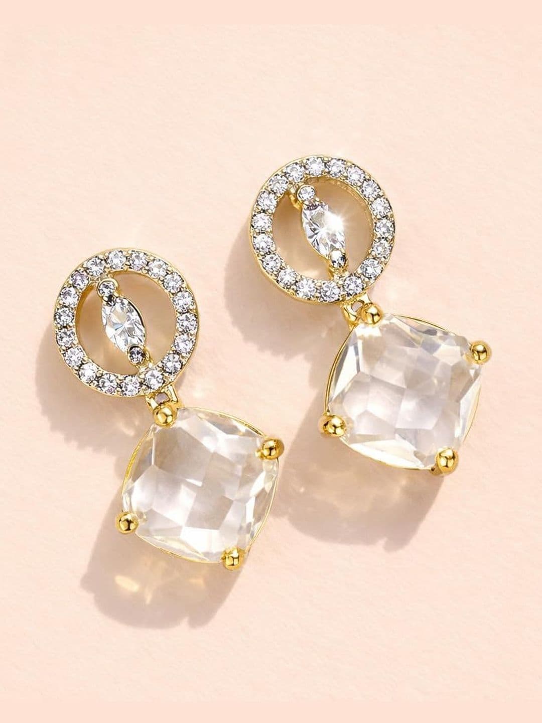 Belaci American Diamond Studded Geometric Drop Earrings thumbnail 3