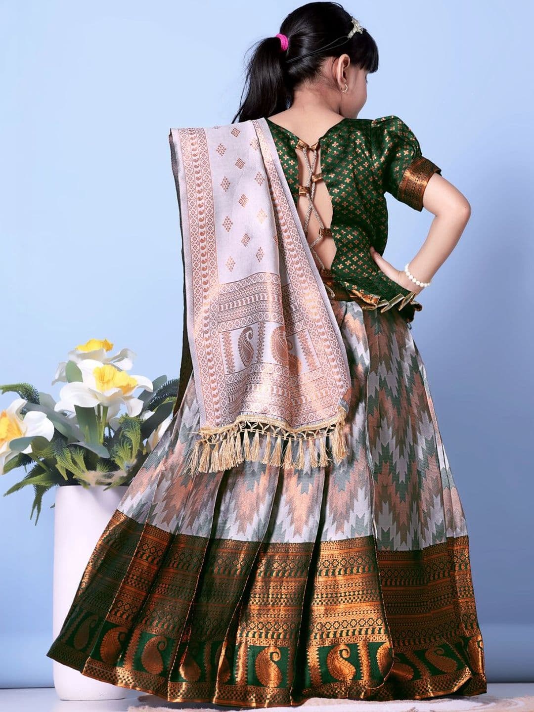 KALINI Girls Semi-Stitched Lehenga & Blouse With Dupatta thumbnail 3