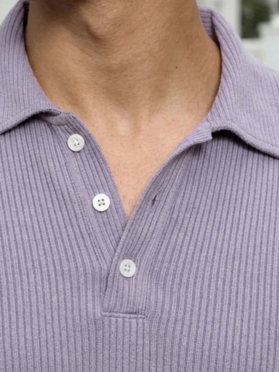 HERE&NOW Rigo Men Light Purple Self-Textured Polycorduroy Cut Away Collar Half Sleeve Polo T-Shirt thumbnail 5