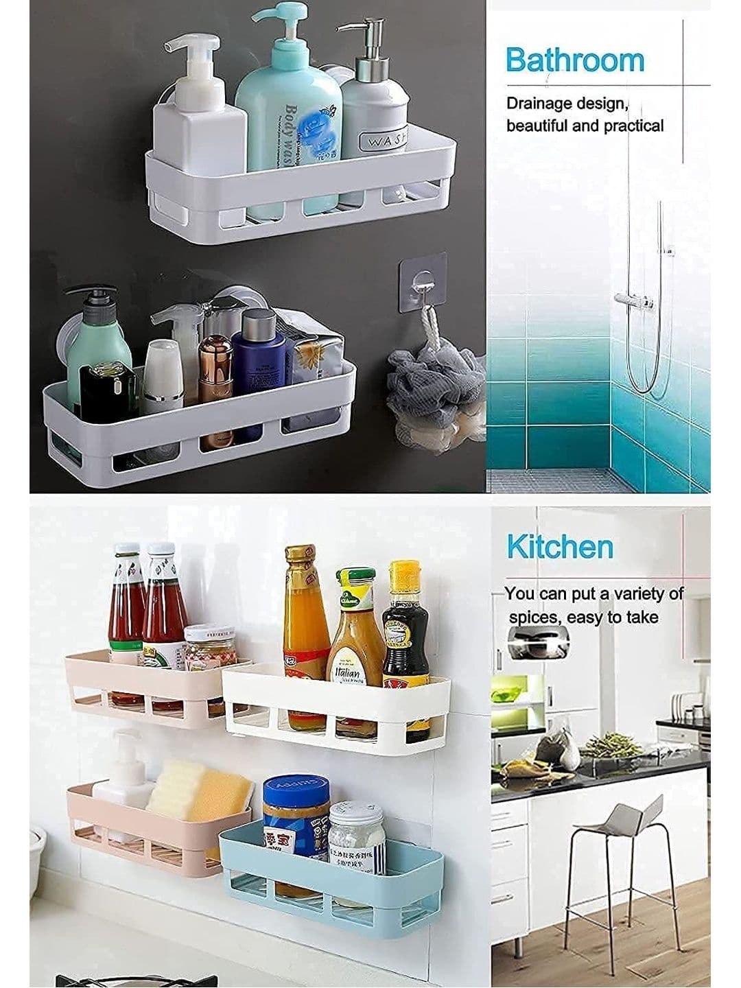PSA White & White Solid Plastic Bathroom Caddy thumbnail 3