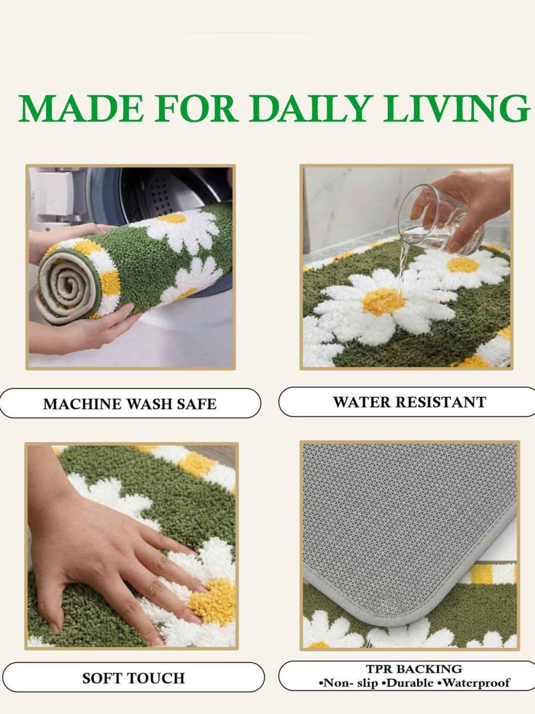 DREAM WEAVERZ Green Anti-Skid Bath Rugs thumbnail 3