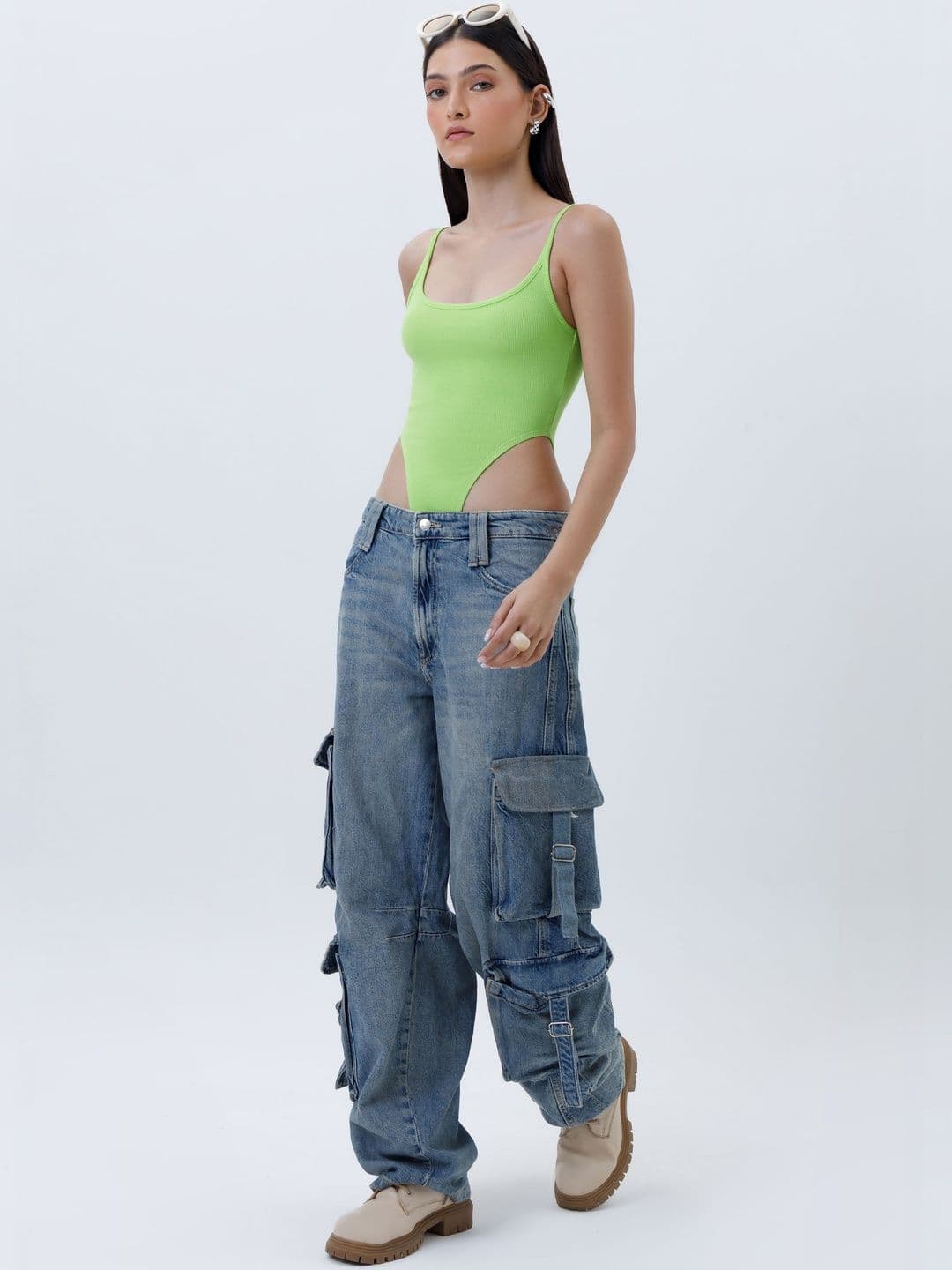 COLOR CAPITAL Round Neck Ribbed High Cut Bodysuit thumbnail 4