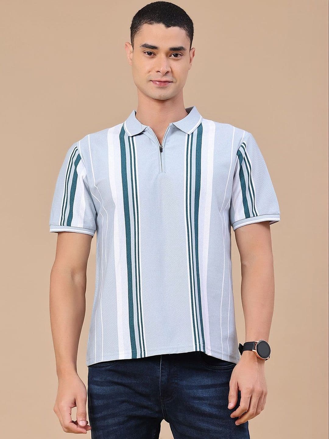 V-Mart Men Striped Polo Collar T-shirt thumbnail 3
