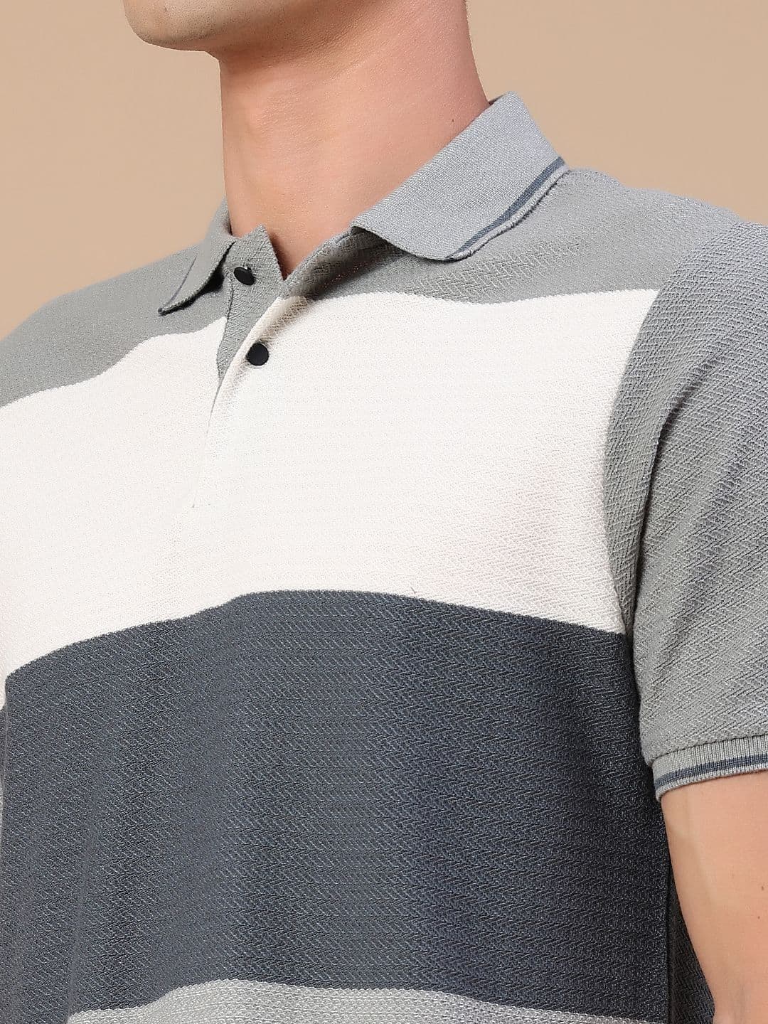 V-Mart Men Colourblocked Polo Collar T-shirt thumbnail 2