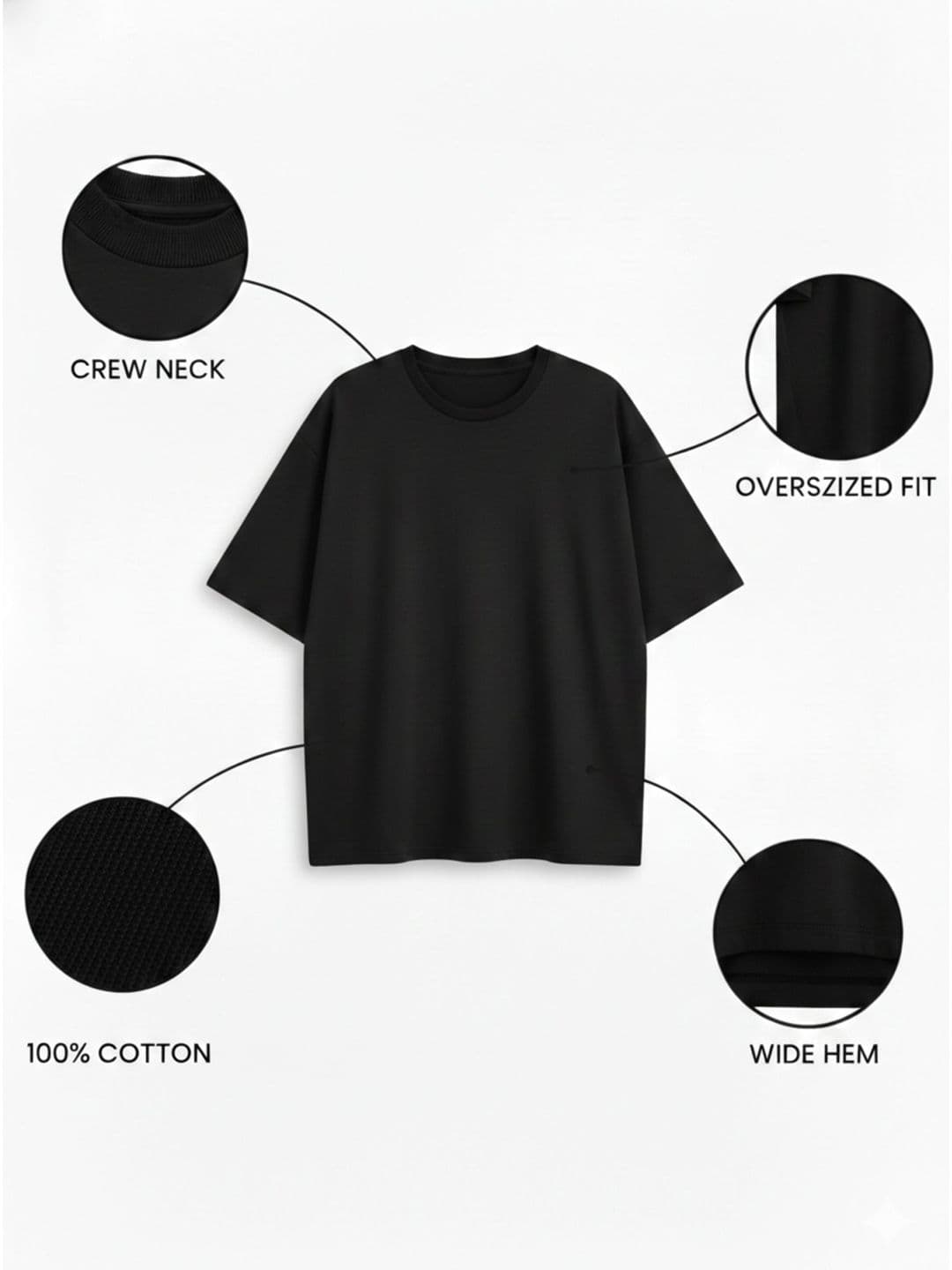 Besick Unisex Typography Printed Round Neck Drop-Shoulder Sleeves Cotton Oversized T-shirt thumbnail 5