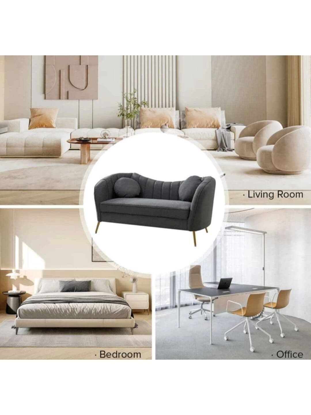 INDIAWOODMART Grey 2 Seater Sofa With 2 Pillow thumbnail 4