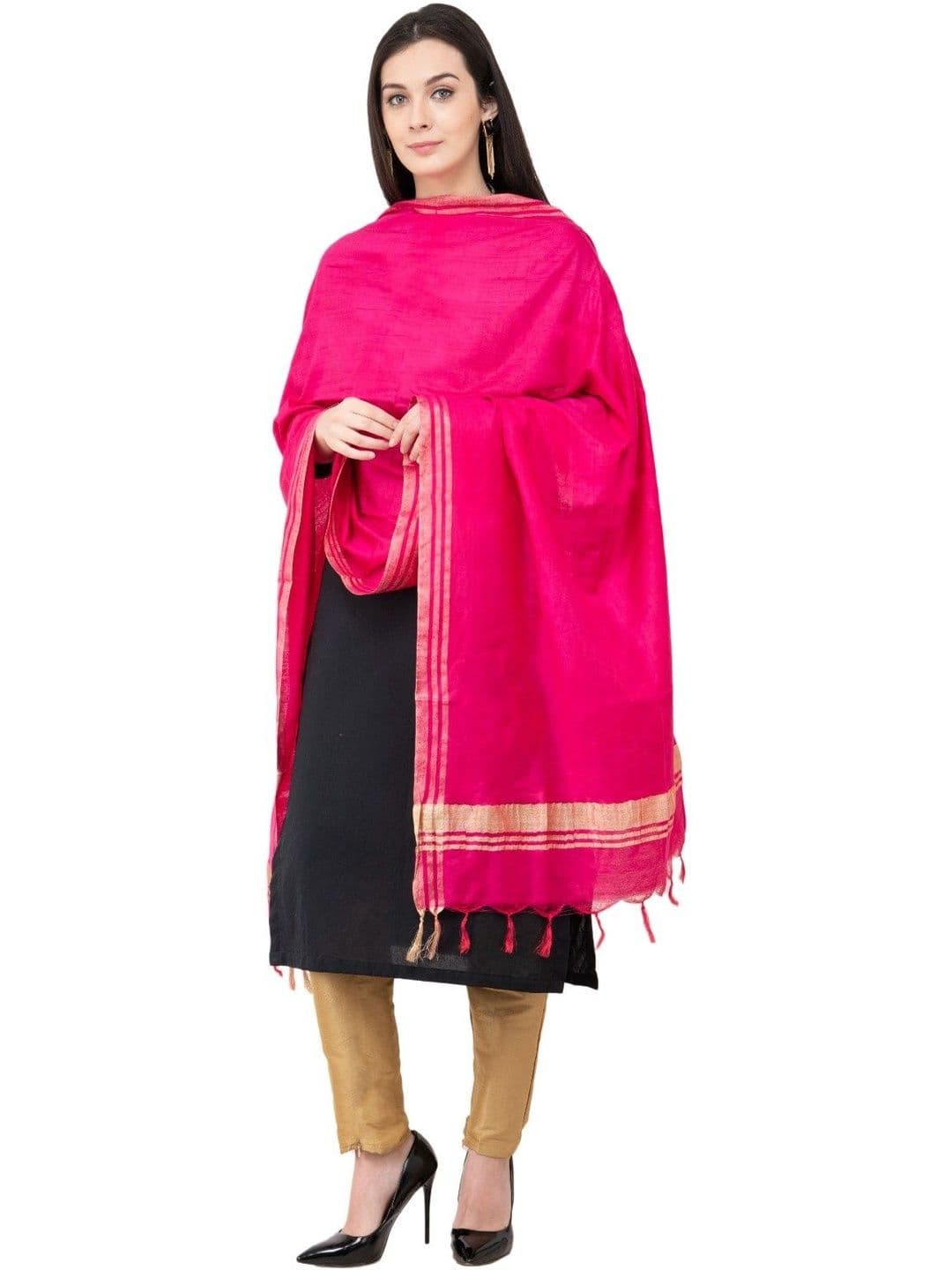 A R SILK Woven Design Dupatta with Zari thumbnail 5