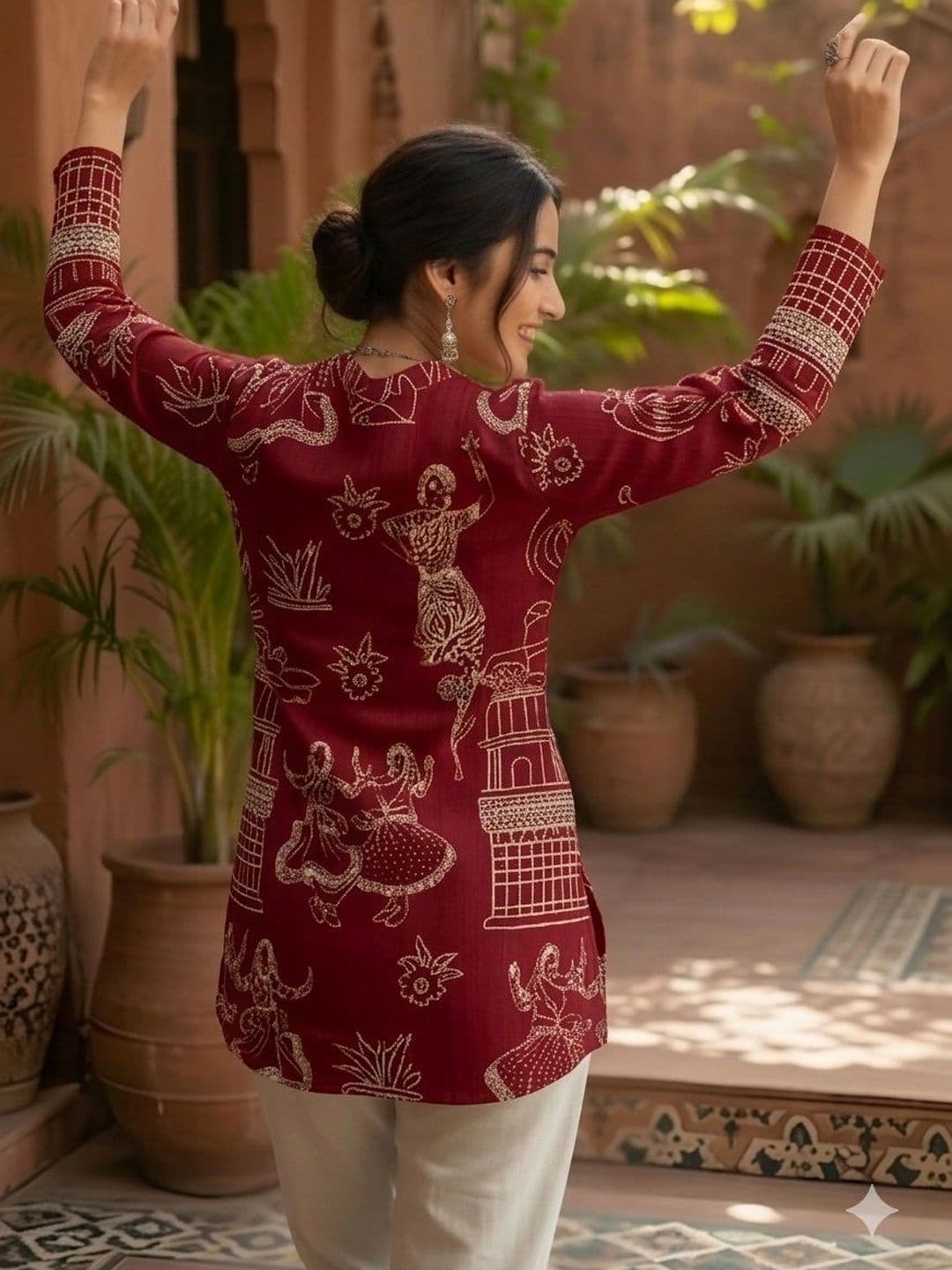 PIMU Ethnic Motifs Printed V-Neck Pure Cotton Kurti thumbnail 2