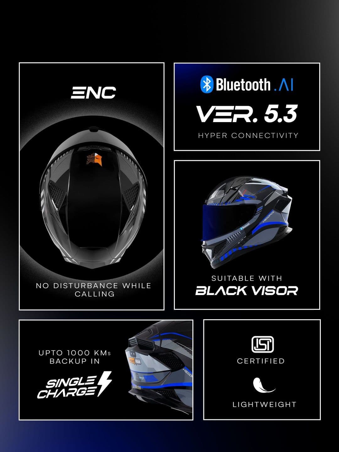 HEADFOX Lightweight Track Sharp 5.3 Smart Bluetooth Helmet thumbnail 4