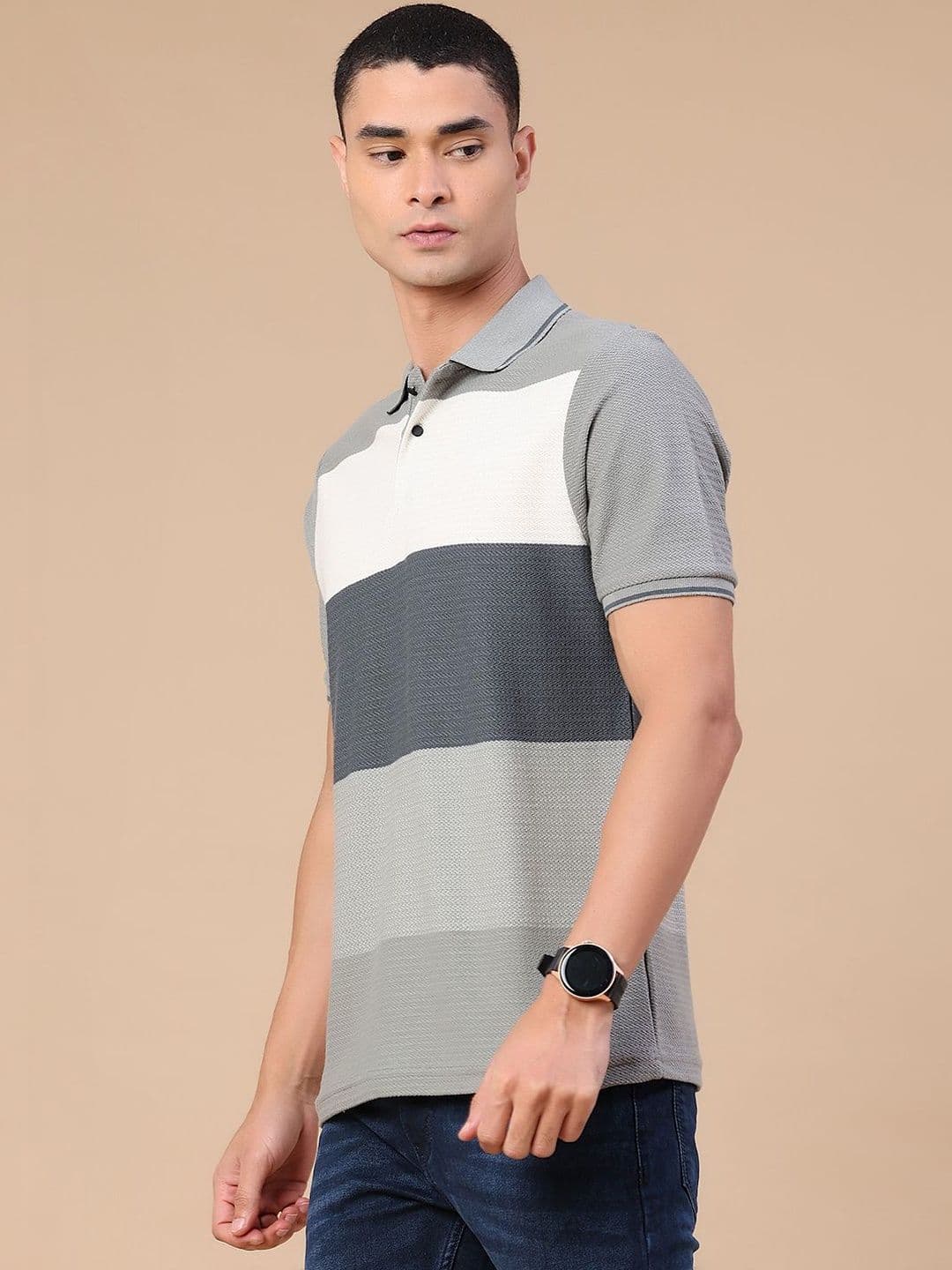V-Mart Men Colourblocked Polo Collar T-shirt thumbnail 3