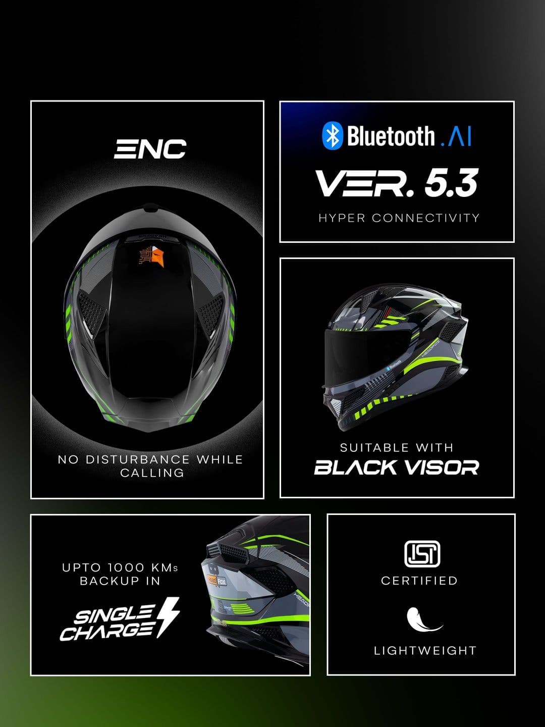 HEADFOX Lightweight Track Sharp 5.3 Smart Bluetooth Helmet thumbnail 2