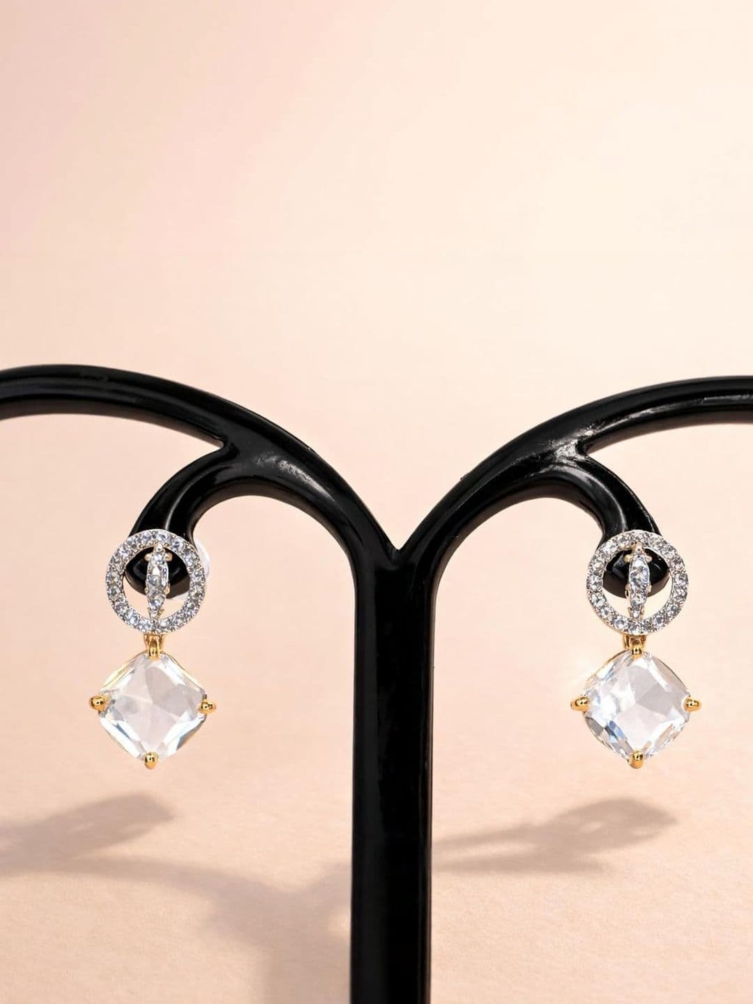 Belaci American Diamond Studded Geometric Drop Earrings thumbnail 2