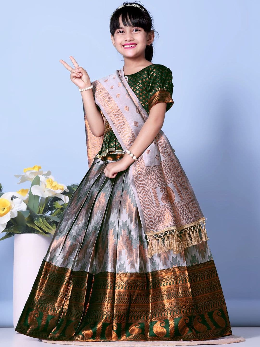 KALINI Girls Semi-Stitched Lehenga & Blouse With Dupatta - view 1
