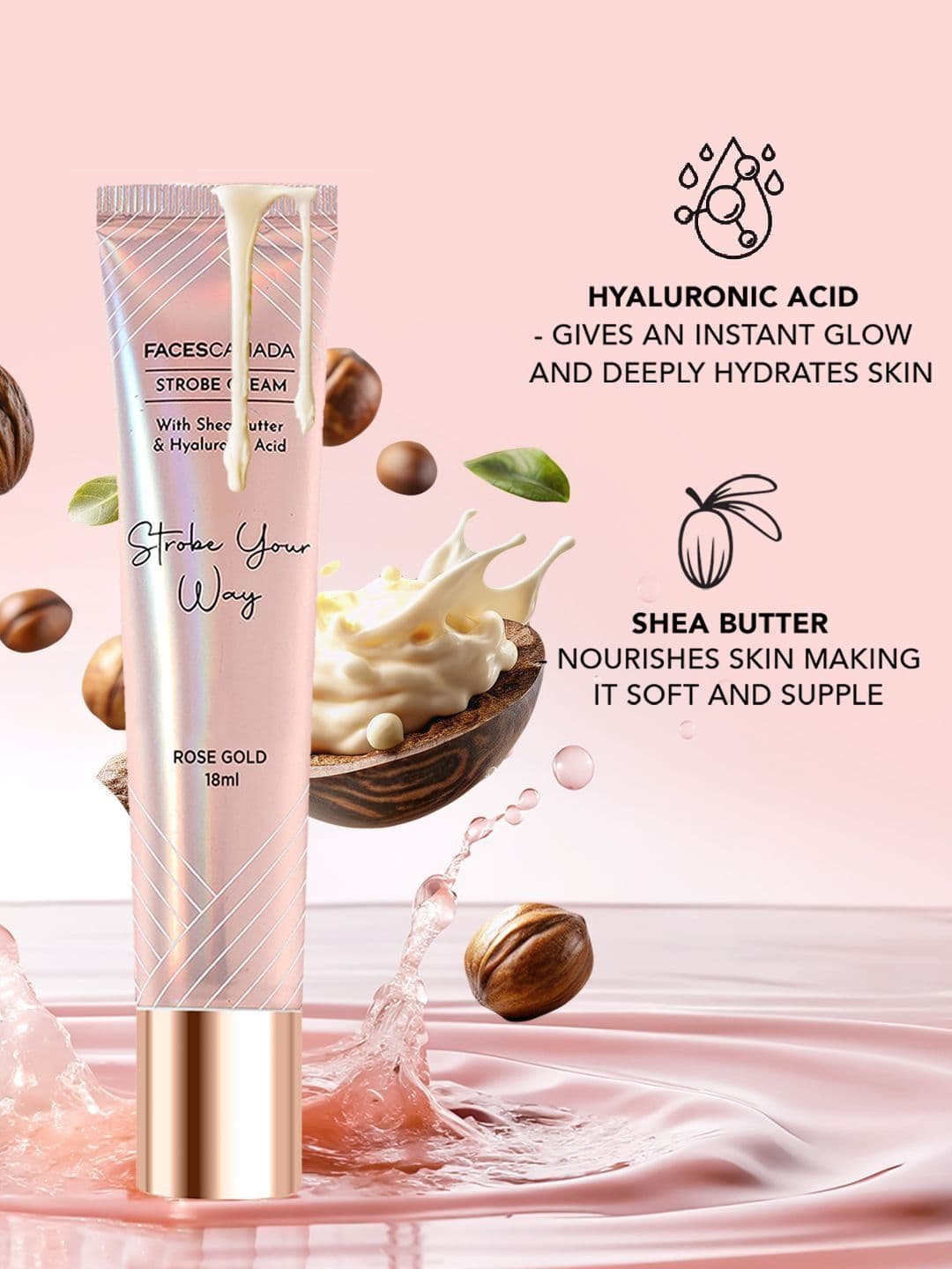 FACES CANADA Strobe Cream With Shea Butter & Hyaluronic Acid - 18 ml - Rose Gold thumbnail 6