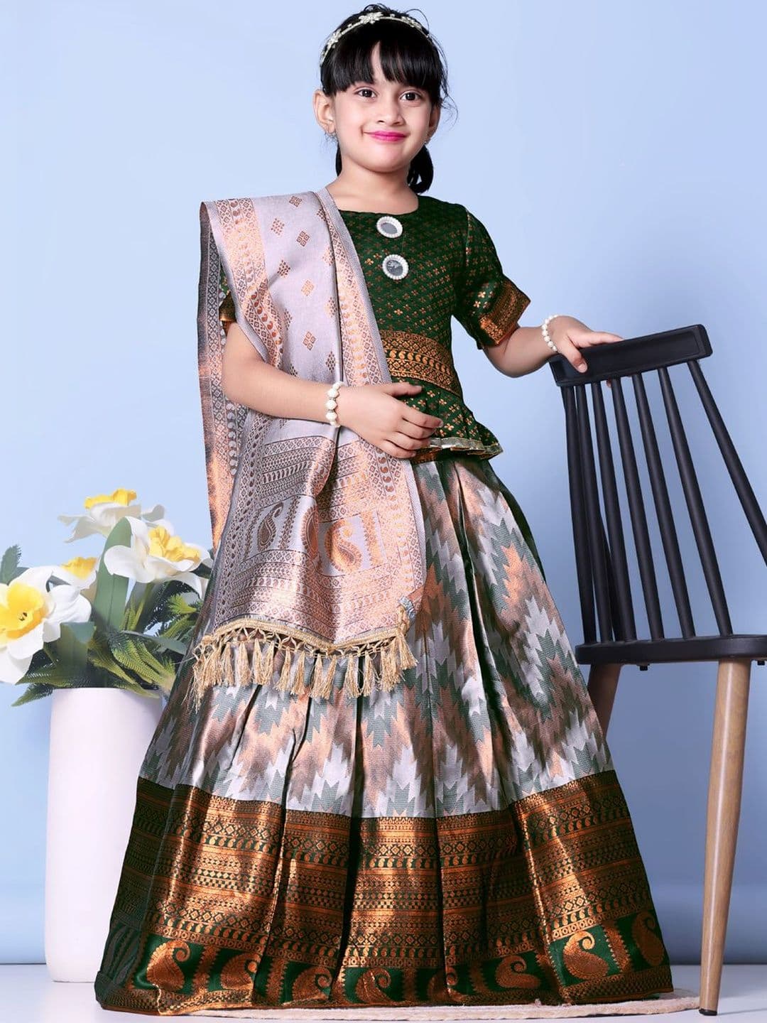 KALINI Girls Semi-Stitched Lehenga & Blouse With Dupatta thumbnail 4