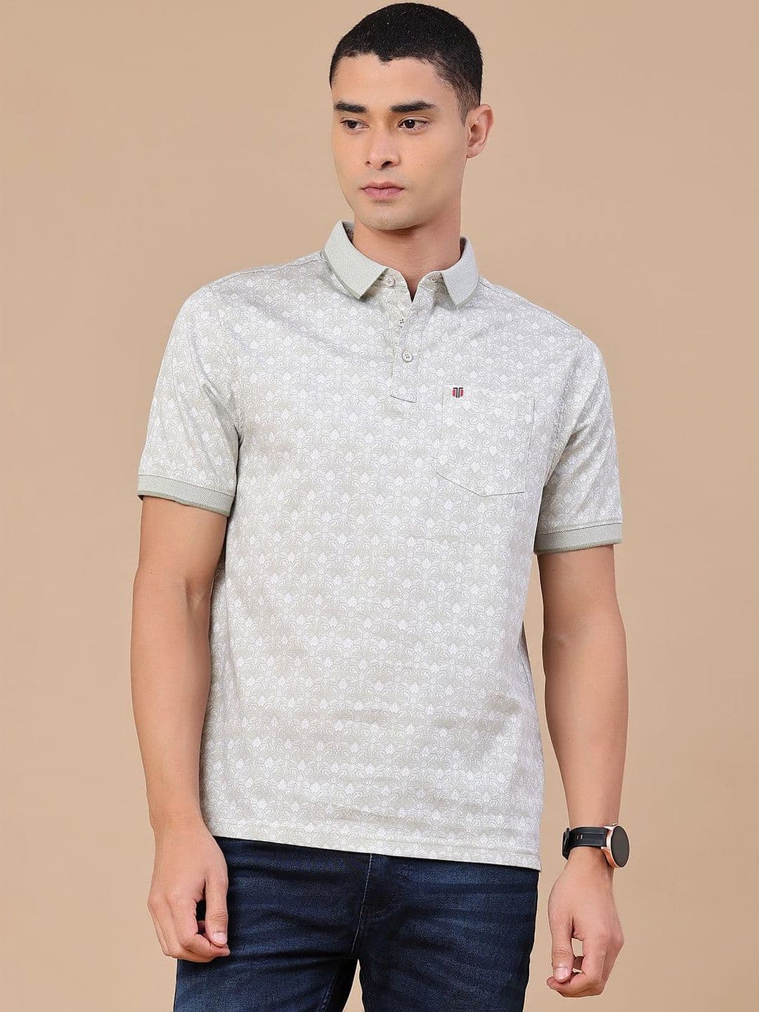 V-Mart Men Floral Printed Polo Collar Pockets T-shirt thumbnail 3