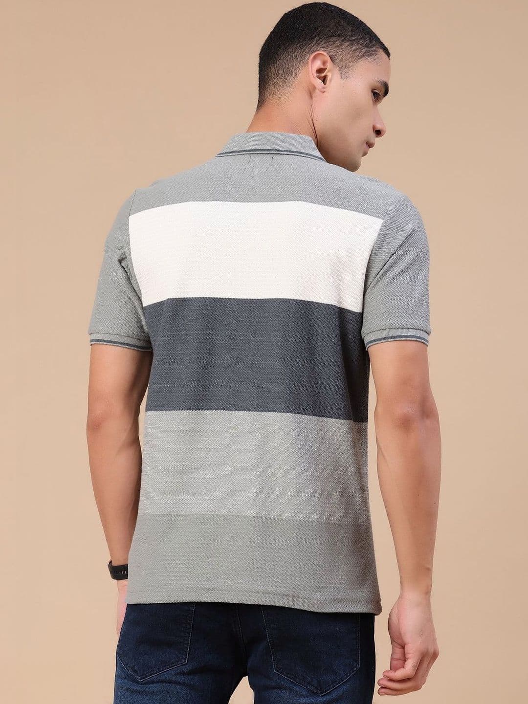V-Mart Men Colourblocked Polo Collar T-shirt thumbnail 6