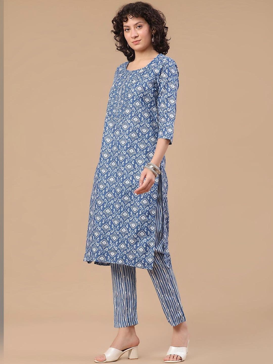 V-Mart Women Ethnic Motifs Printed Regular Thread Work Kurta with Trousers & With Dupatta thumbnail 4