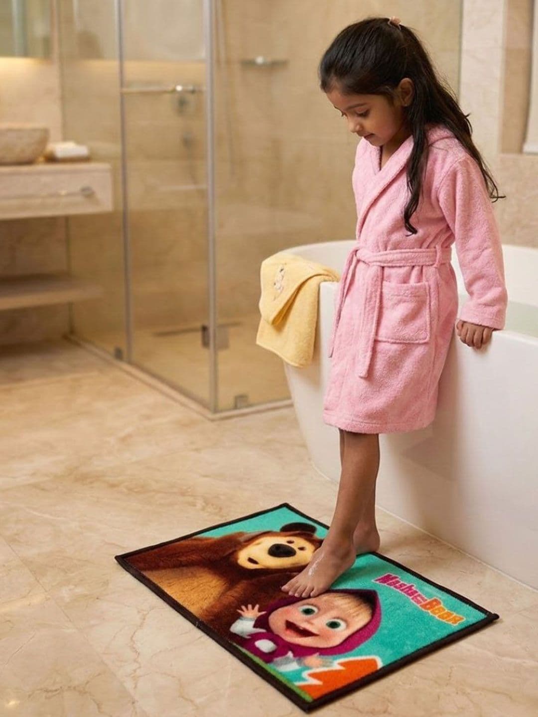 Athom Living Green Masha and the Bear Character Theme Kids Anti Slip Bathmat 57x37 thumbnail 4