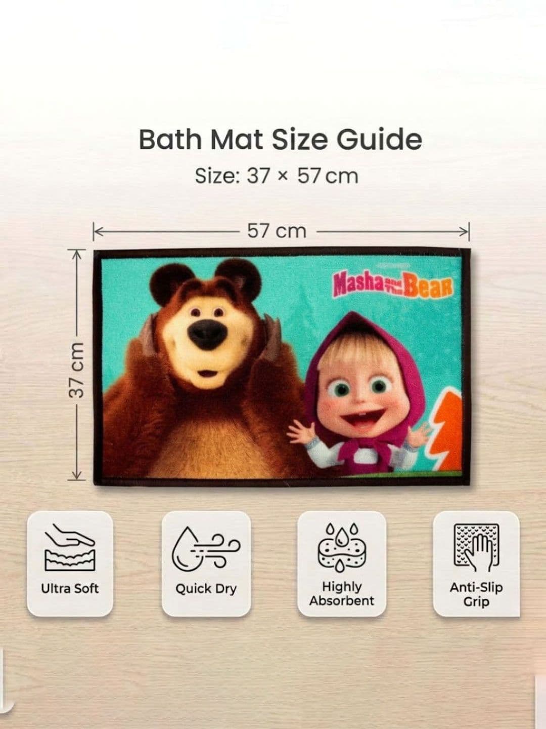 Athom Living Green Masha and the Bear Character Theme Kids Anti Slip Bathmat 57x37 thumbnail 7