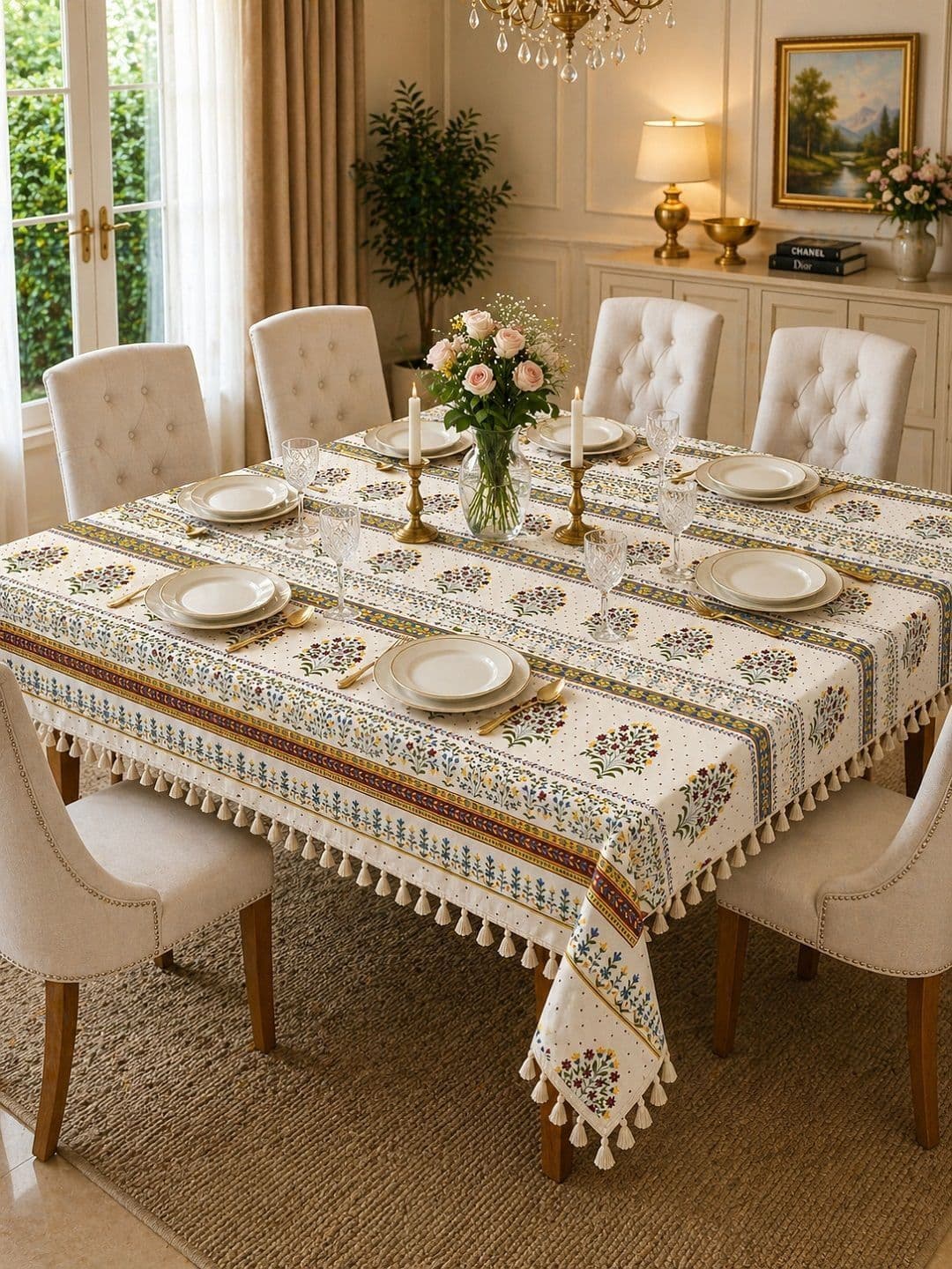 RRC Cream-Coloured Set of 6 Floral 6-Seater Table Cover - view 1