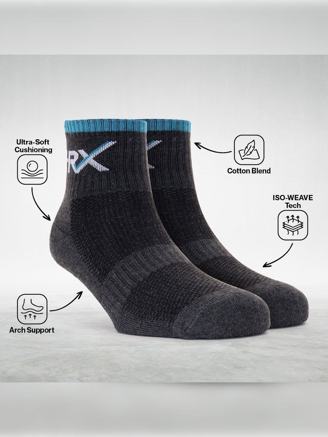 HRX by Hrithik Roshan Men Pack of 3 Cotton Blend Patterned Ankle Length Socks thumbnail 8