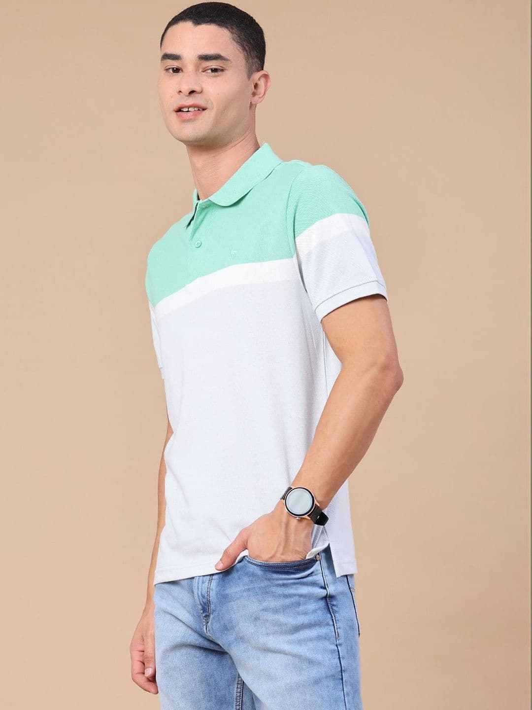 V-Mart Men Colourblocked Polo Collar T-shirt thumbnail 5