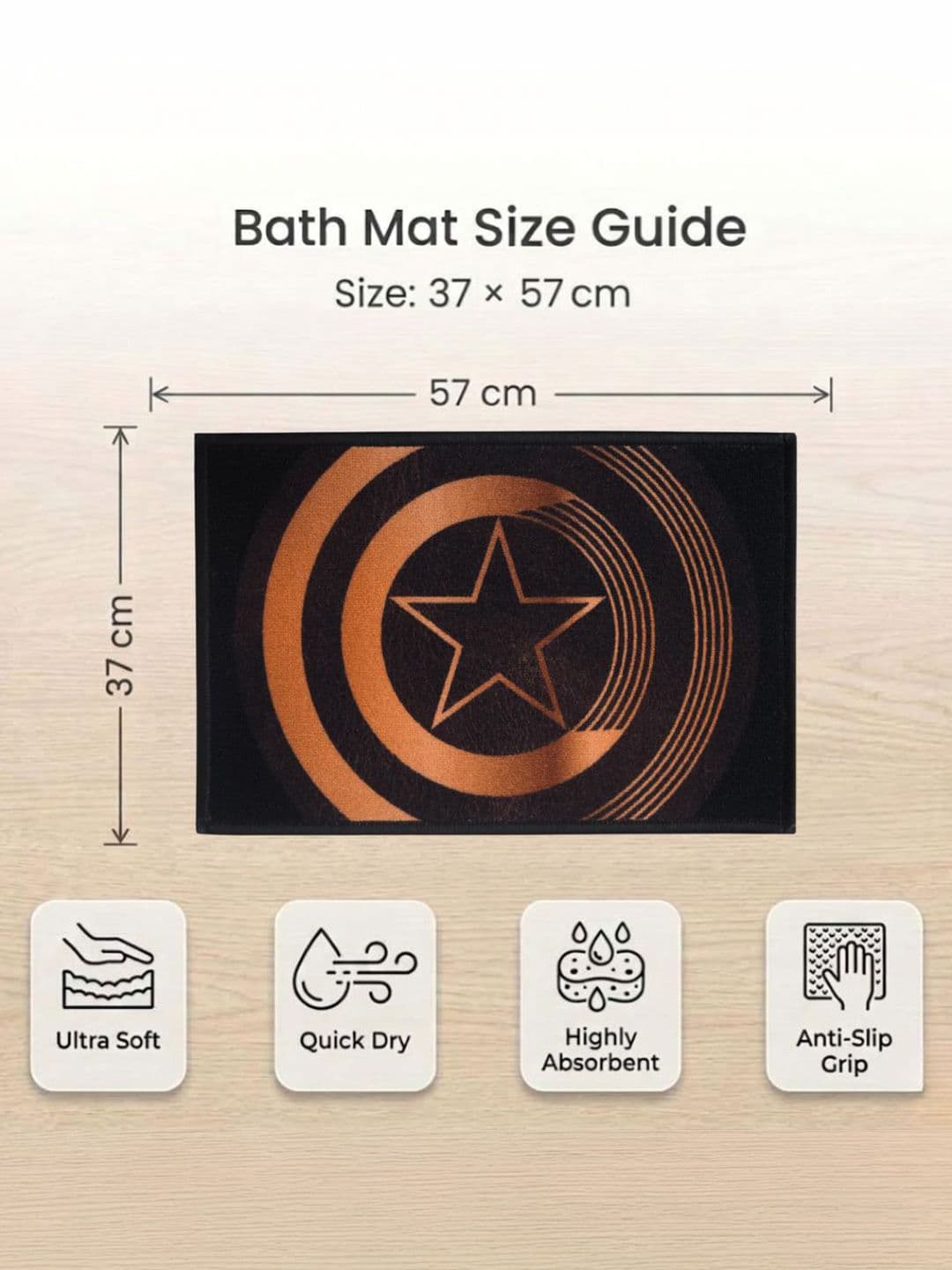 Athom Living Black Marvel Character Theme Kids Anti Slip Bathmat 57x37 thumbnail 6
