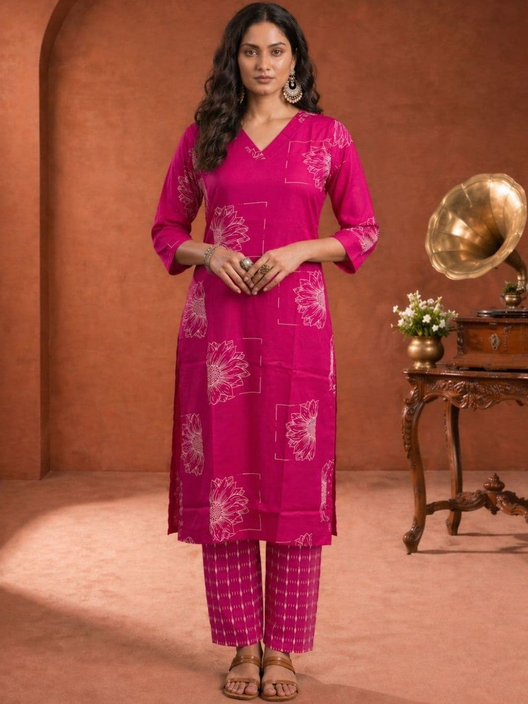 VRIKAA Women Floral Printed Regular Kurta with Trousers - view 1