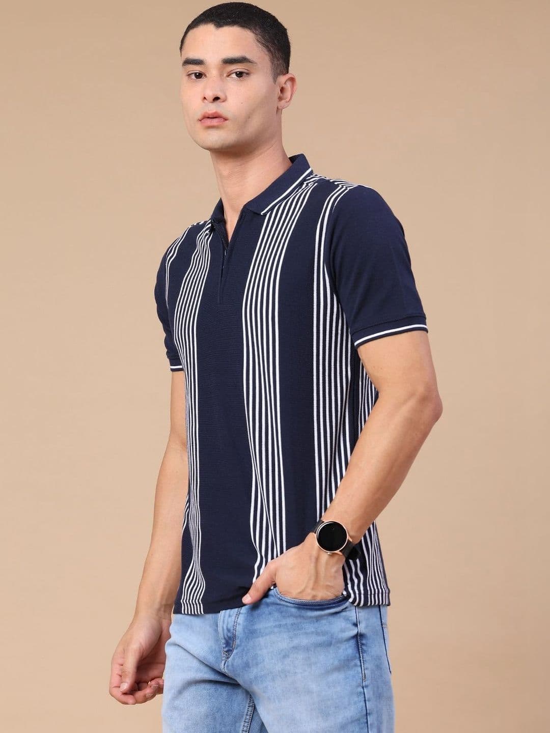 V-Mart Men Striped Polo Collar T-shirt thumbnail 2