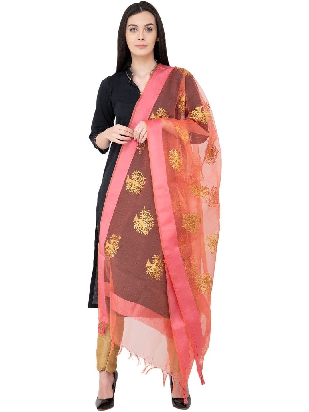 A R SILK Ethnic Motifs Embroidered Art Silk Dupatta with Thread Work - view 1