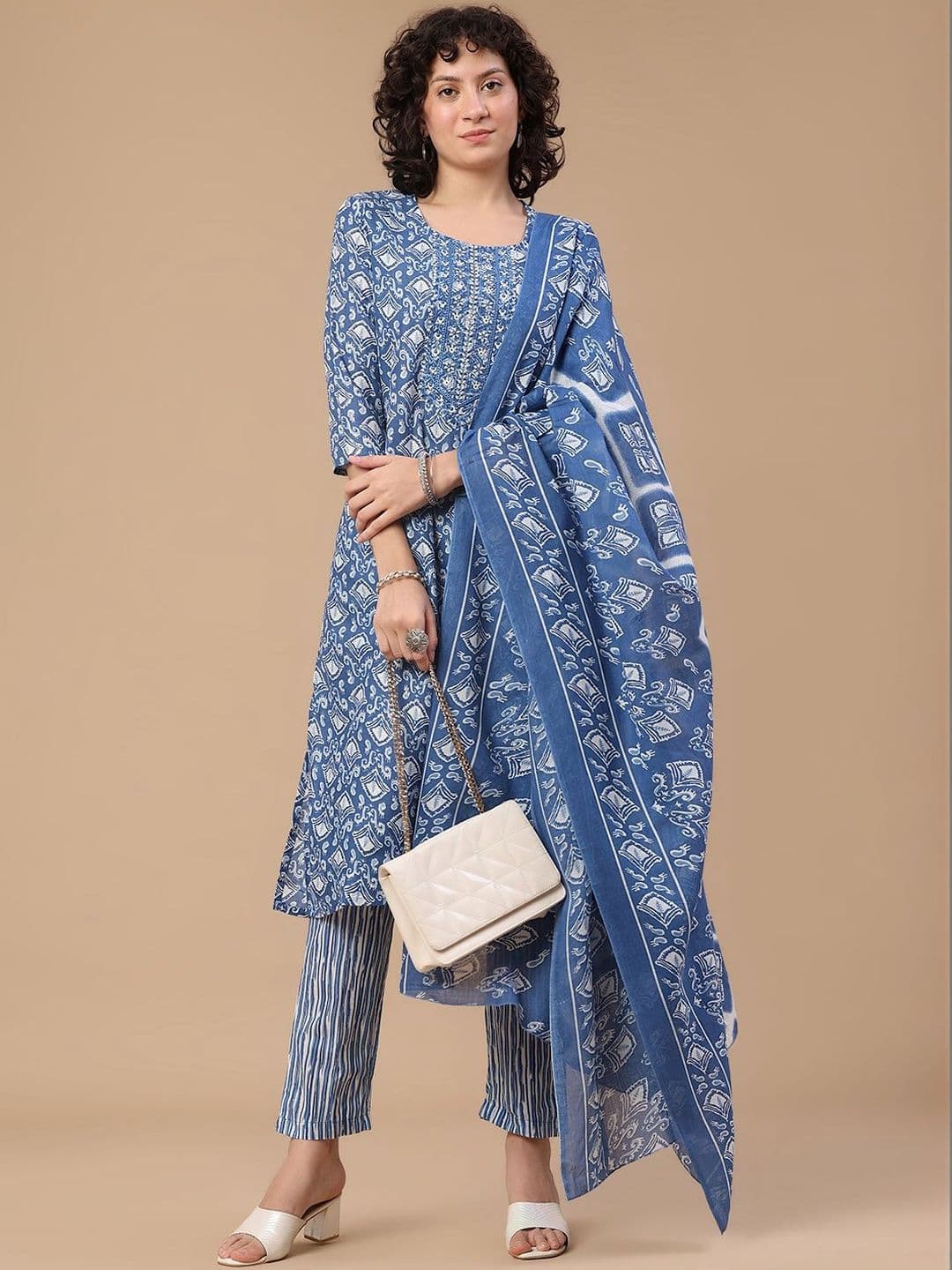 V-Mart Women Ethnic Motifs Printed Regular Thread Work Kurta with Trousers & With Dupatta thumbnail 5