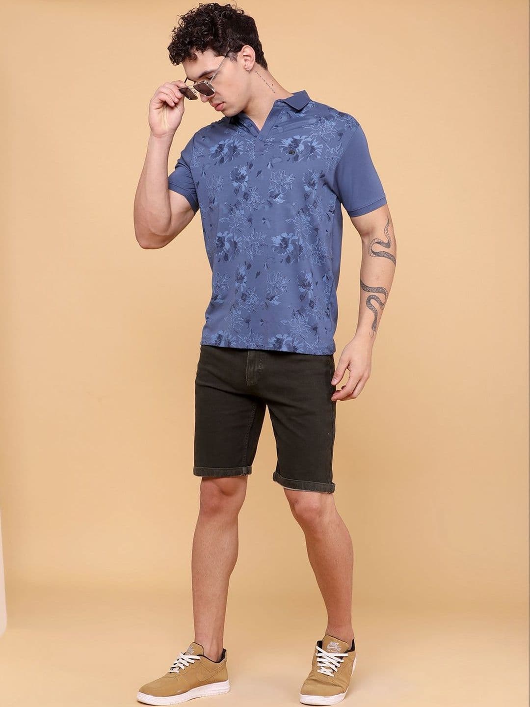 V-Mart Men Floral Printed Polo Collar T-shirt thumbnail 5