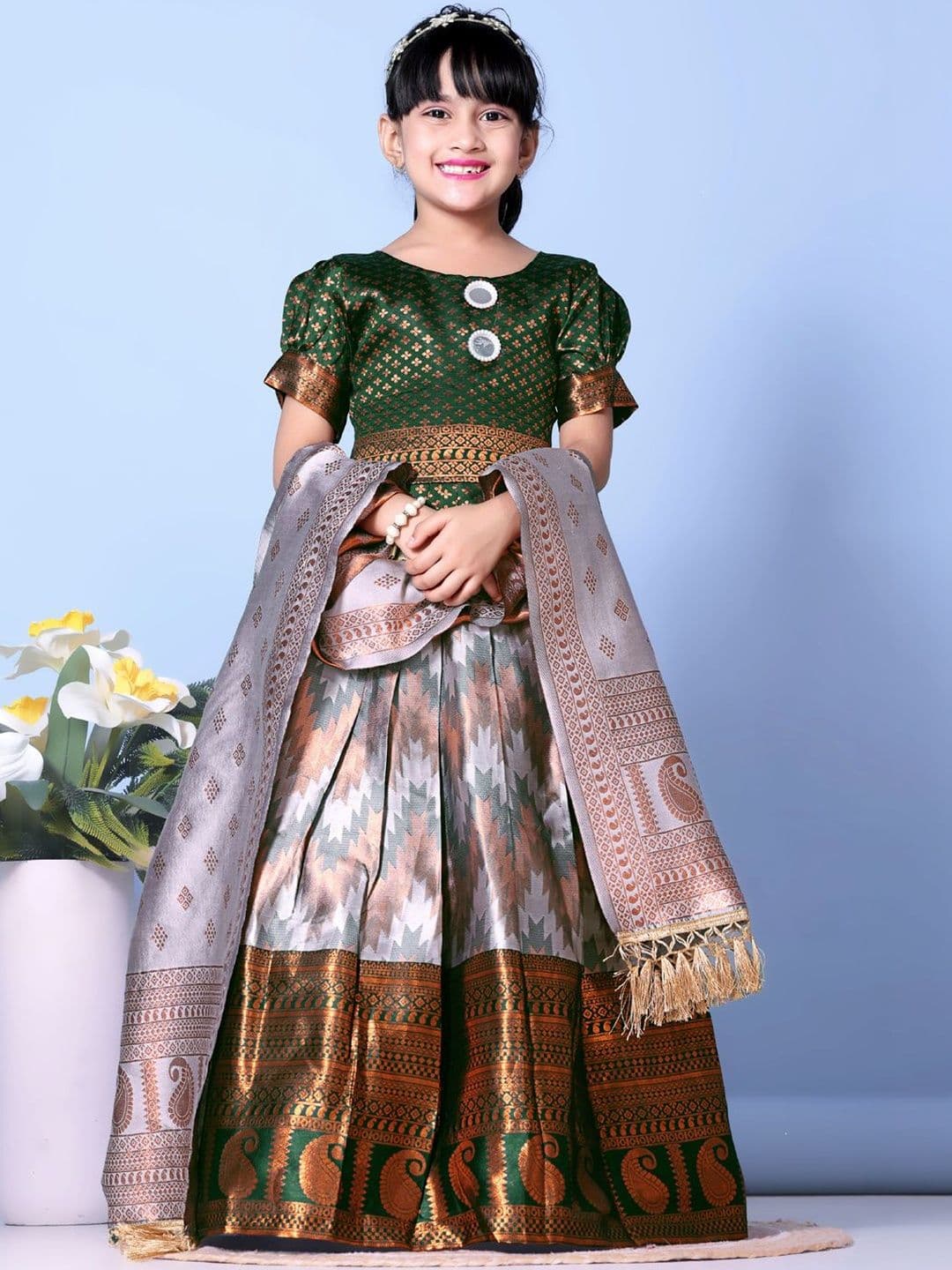 KALINI Girls Semi-Stitched Lehenga & Blouse With Dupatta thumbnail 5