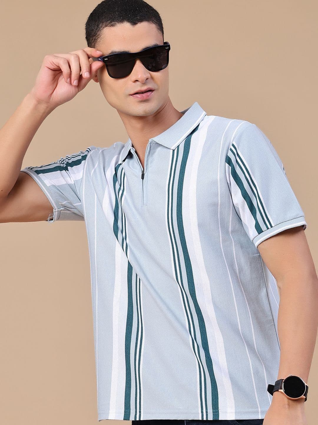 V-Mart Men Striped Polo Collar T-shirt - view 1