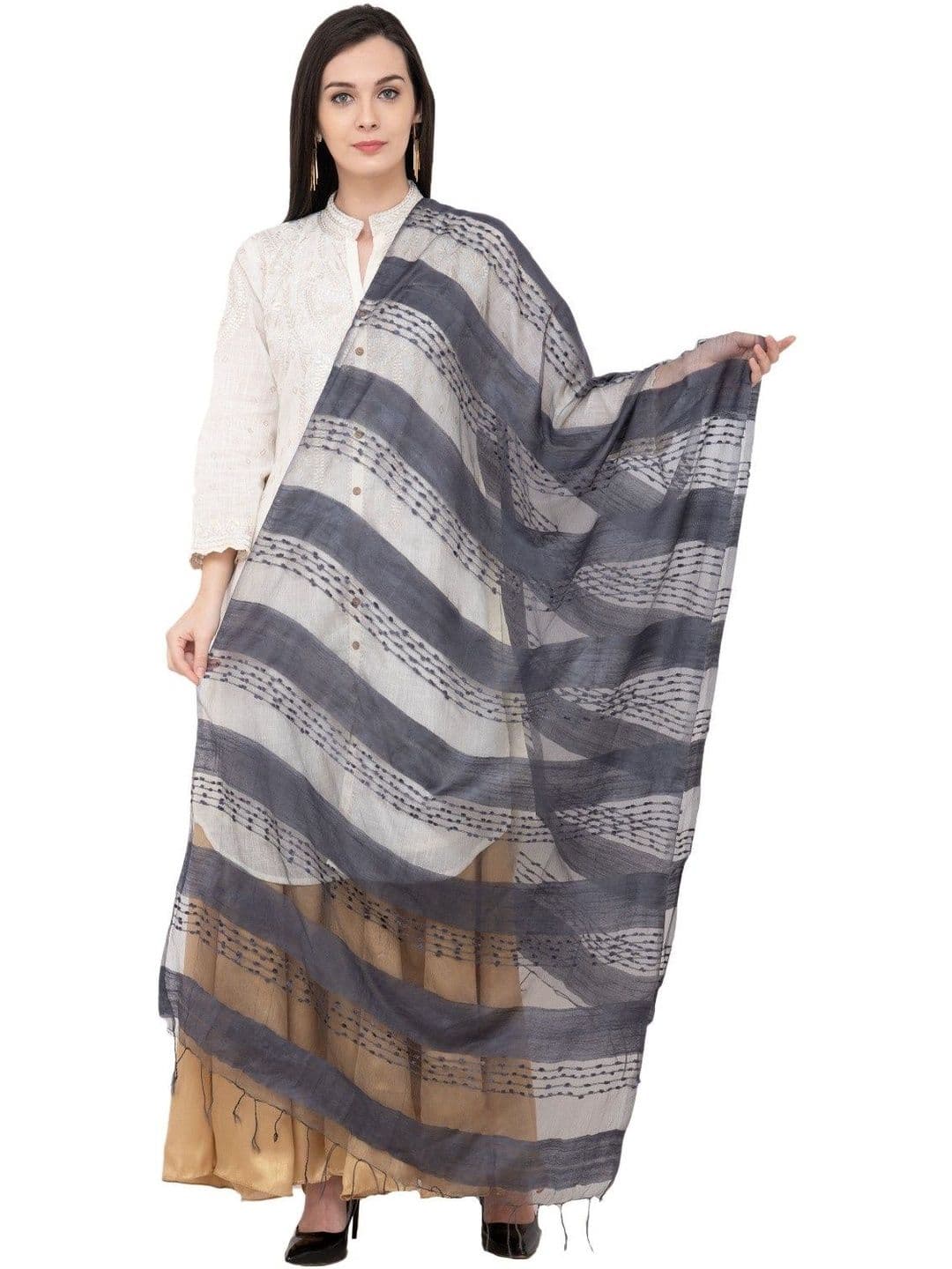 A R SILK Striped Dupatta - view 1