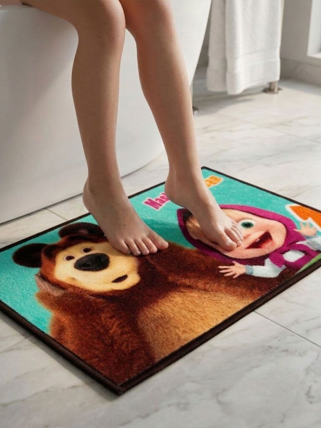 Athom Living Green Masha and the Bear Character Theme Kids Anti Slip Bathmat 57x37 thumbnail 2