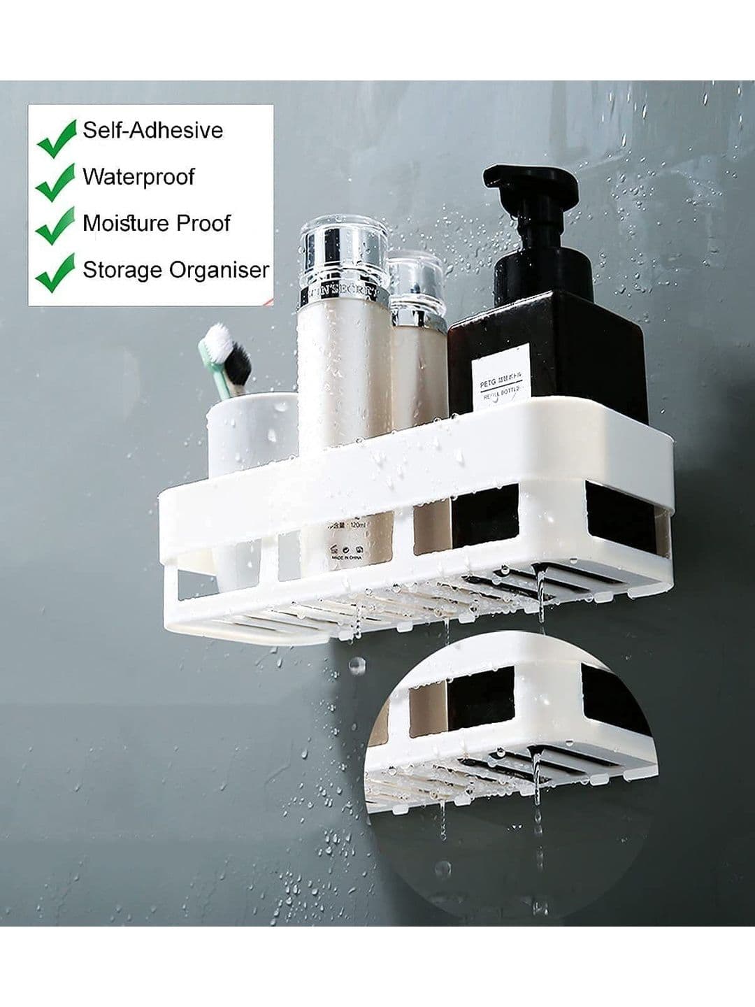 PSA White & White Solid Plastic Bathroom Caddy thumbnail 2