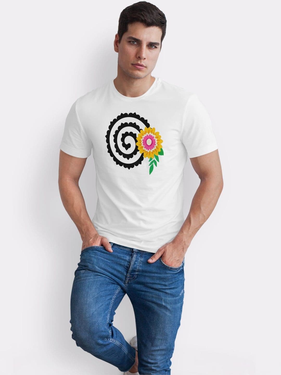 Seekbuylove Men Floral Printed Bio Finish T-shirt thumbnail 2
