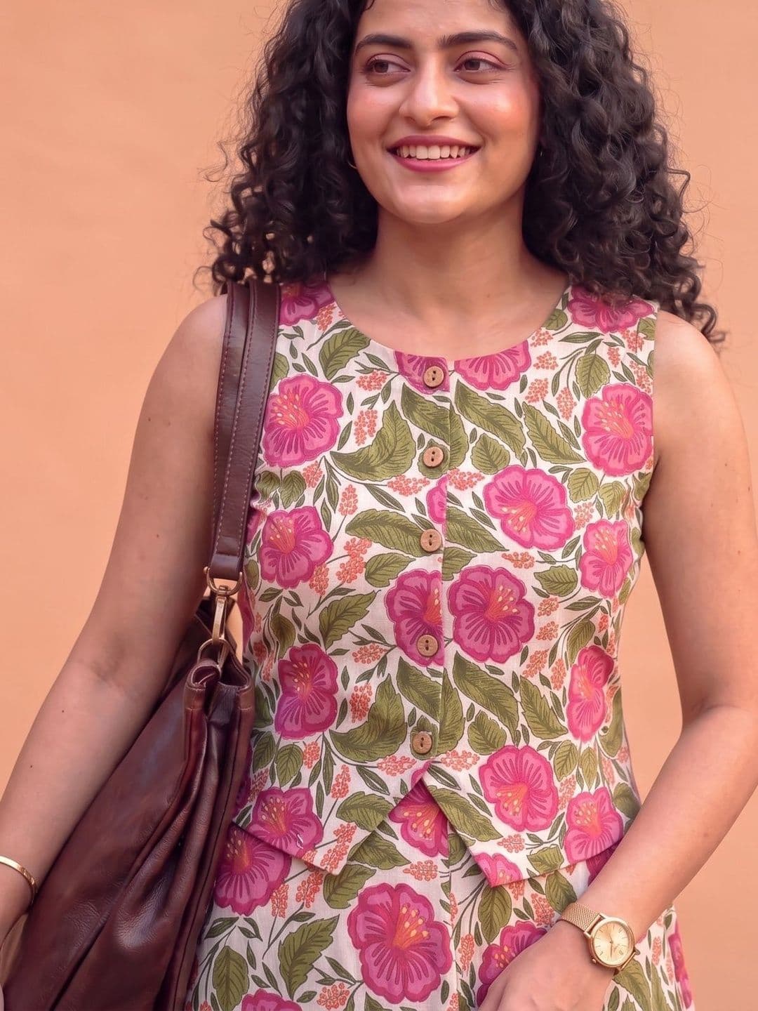 Sangria Floral Cotton Printed Top with Skirt thumbnail 4