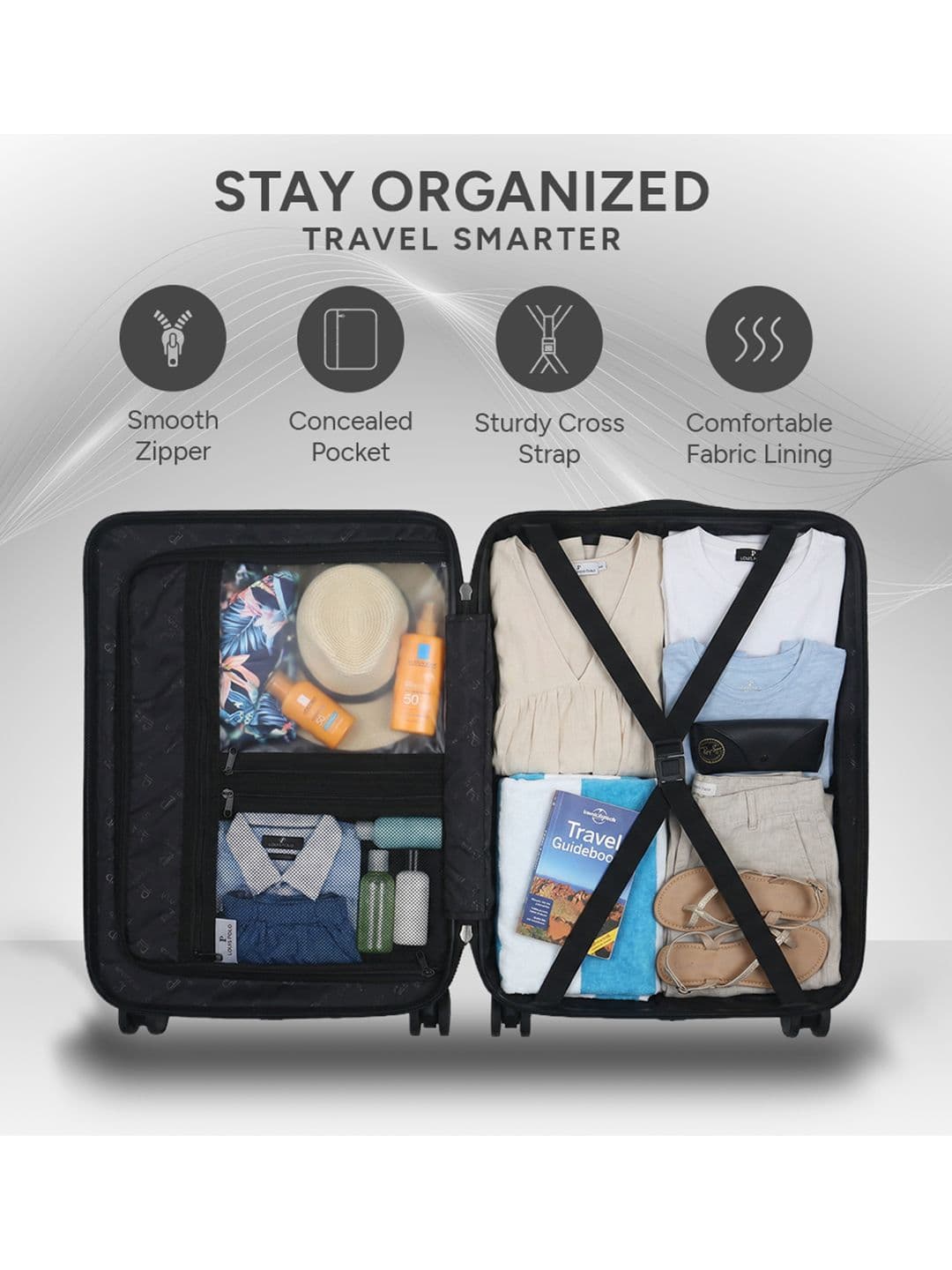 LOUIS POLO VeeZoom Textured 360-Degree Rotation Medium Trolley Suitcase - 81 L thumbnail 5